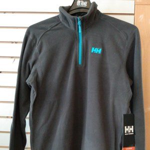 NWT Helly Hansen charcoal/ turq trim 1/4 zip Fleece- size large